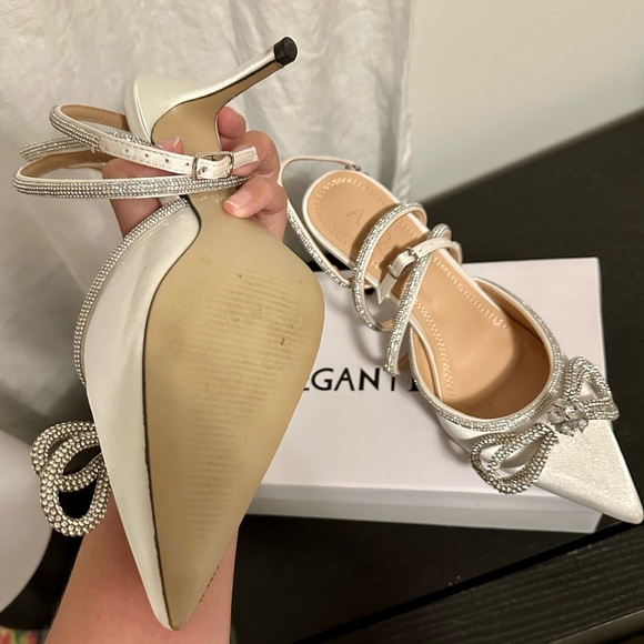 Rhinestone Bow Heels with Ankle Strap - Picture 4 of 6